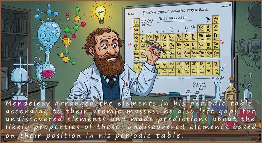 Mendeleev working on his periodic table of elements.